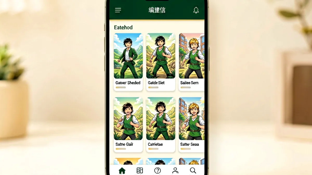 天堂漫画平台手机端界面展示，屏幕中呈现漫画首页推荐位与分类导航栏，配色为墨绿色与砂金色